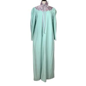VTG Bill Tice Velour Zip Robe Womens S Turquoise Grannycore USA Nightgown Caftan